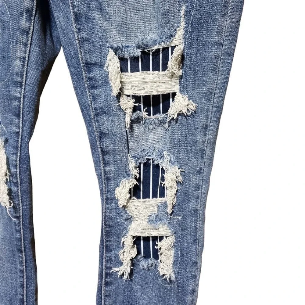 Judy Blue Jeans Skinny Fit Distressed Patchwork Medium Wash‎ Stretch Size 25